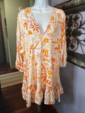 NWT Label Of Love Tropical Orange/Pink Print Empire Waist Dress Sz XL
